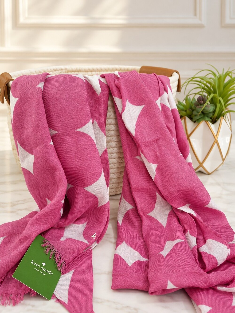 Kate Spade Balloon Dot Oblong Scarf Carousel Pink NWT